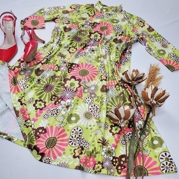 Emma's Closet Lime Pink Floral Boho Tunic Dress S - Picture 11 of 16